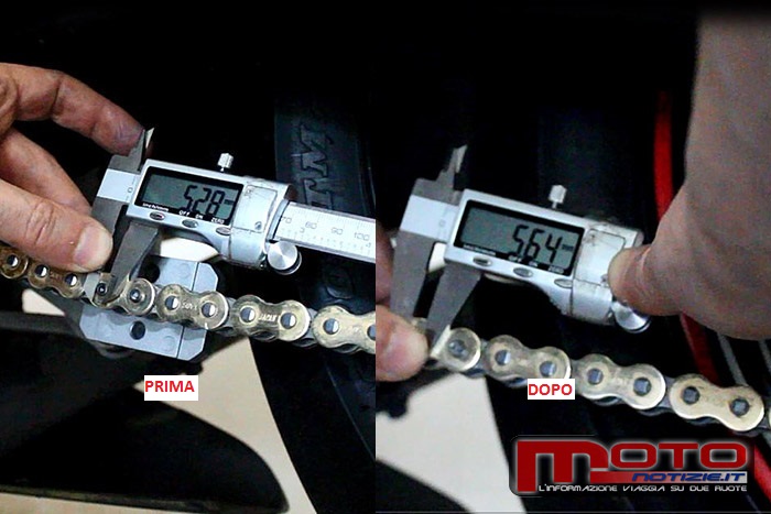 controllo calibro diametro ribaditura catena moto